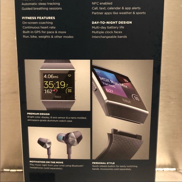 New Fitbit Ionic. Blue Gray Band Silver Gray Case - Picture 2 of 2